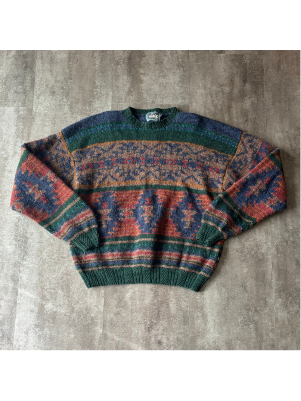 Vintage Woolrich Handknit Aztec Wool Sweater Mens XL